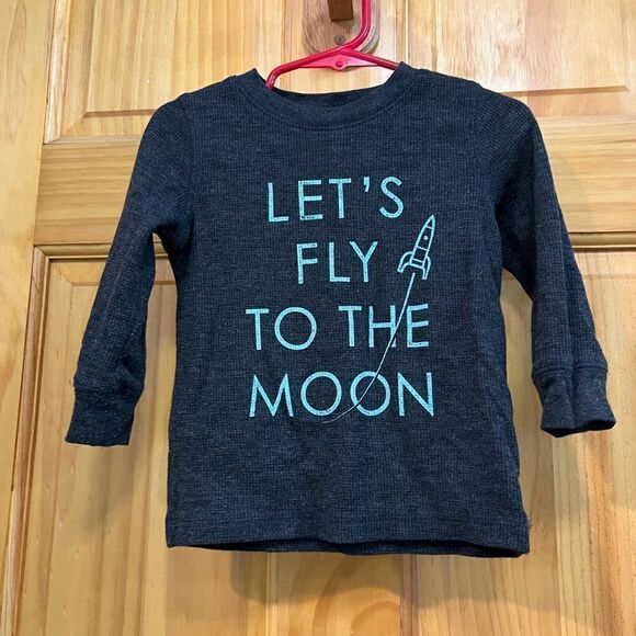 Jumping Beans size 18 mos gray and blue let’s fly to the moon waffle t - Picture 1 of 5